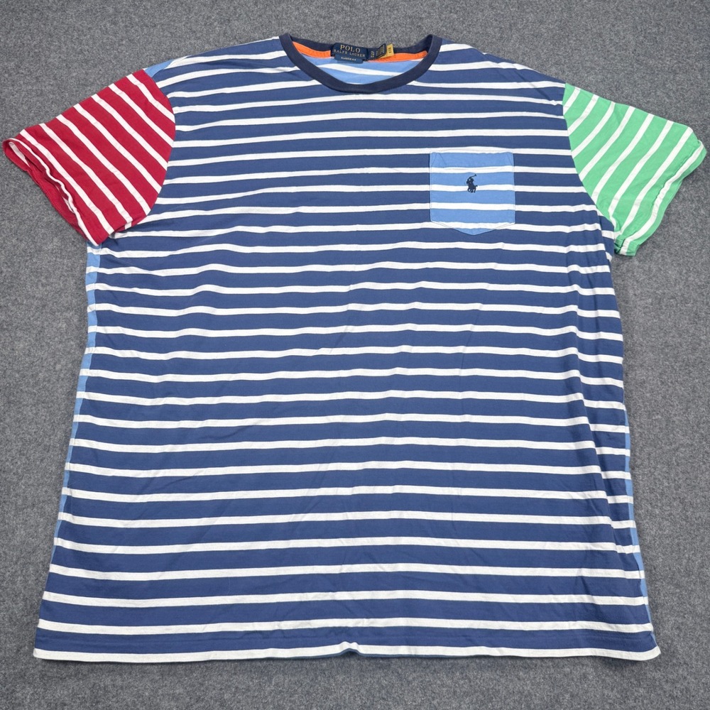 Polo Ralph Lauren Mens XL Classic Fit Striped Jersey T-Shirt Colorblock Multi